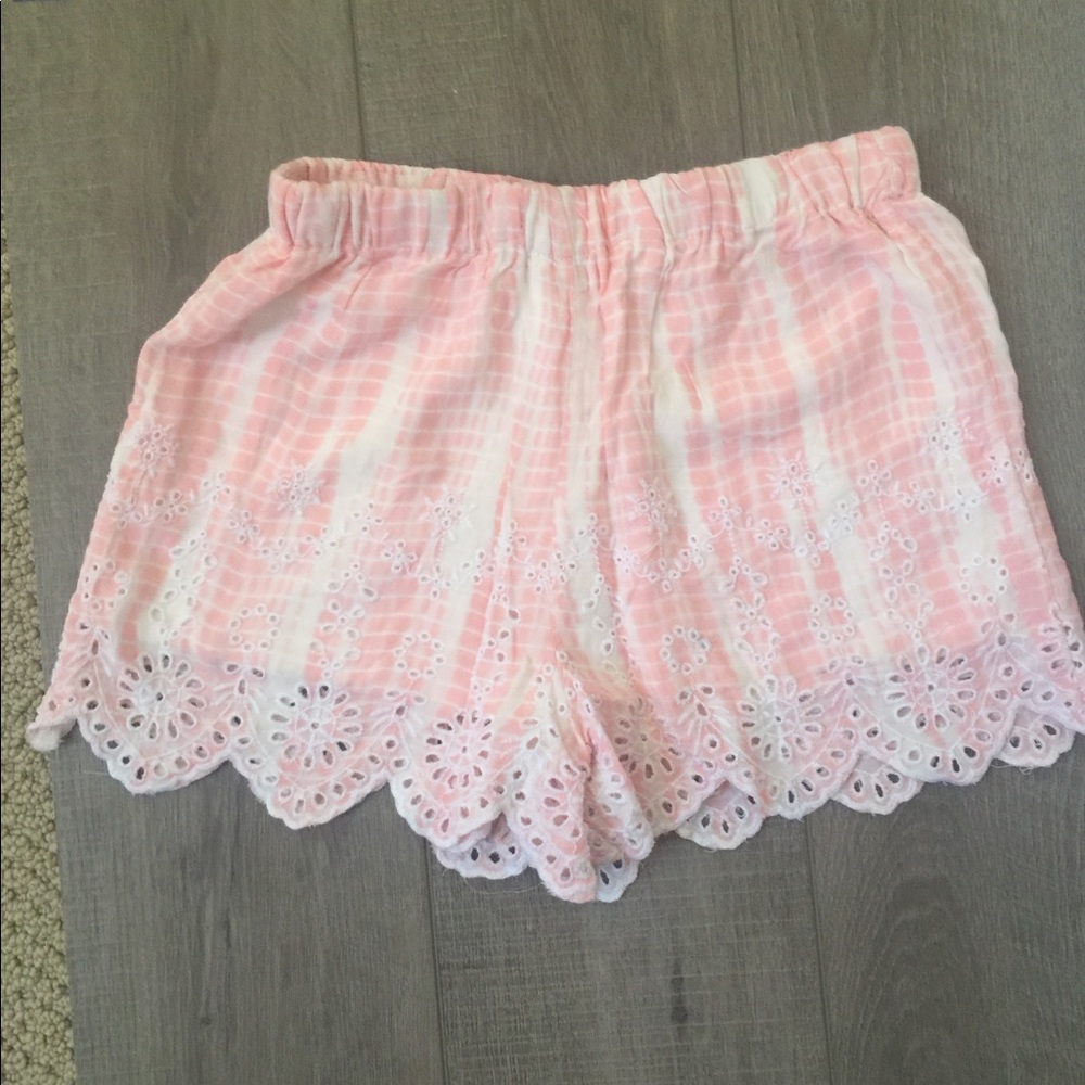 Pink eyelet stripe tie dye shorts